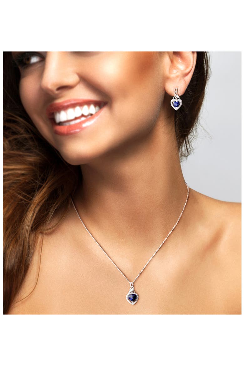 Lab-Grown Blue Sapphire & Diamond Drop Earrings & Necklace Set, Alternate, color, BLUE