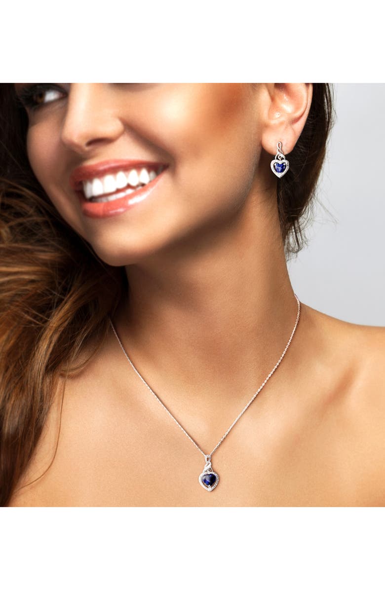 DELMAR Lab-Grown Blue Sapphire & Diamond Drop Earrings & Necklace Set, Alternate, color, Blue