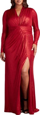 Tadashi Shoji Metallic Long Sleeve Gown