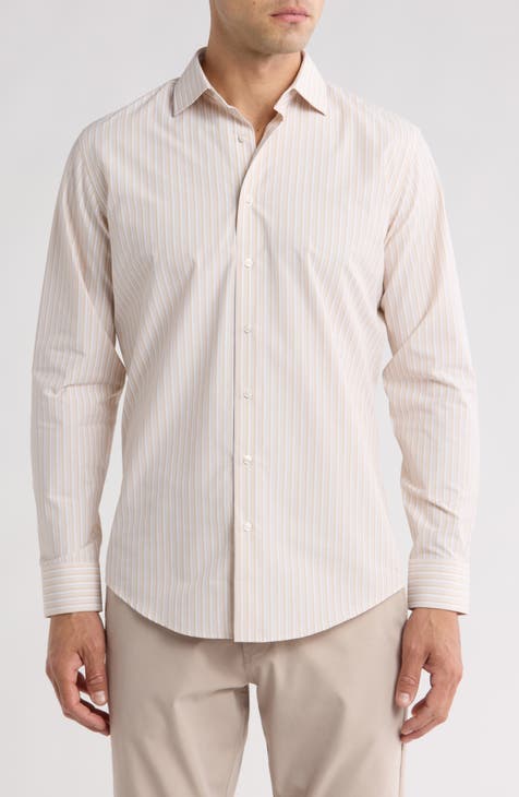 Trim Fit Non-Iron Stripe Cotton Blend Dress Shirt