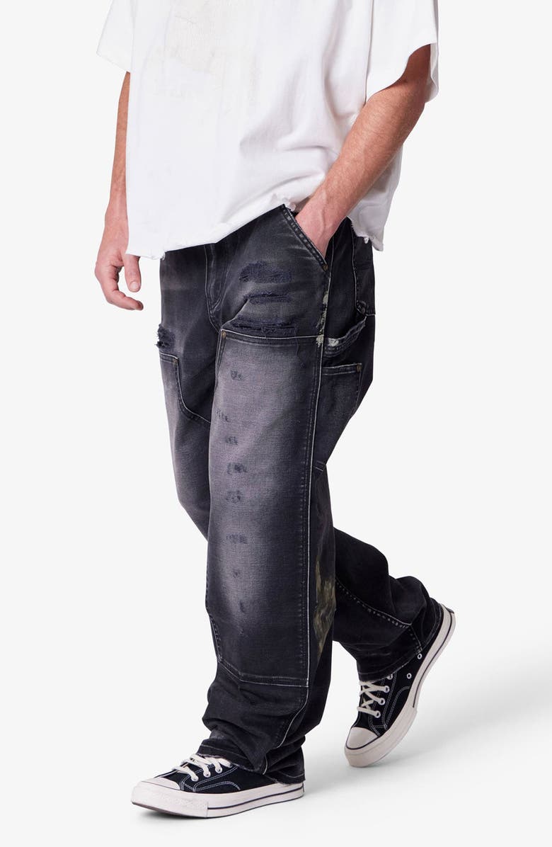 mnml Baggy Fit Painted Distressed Cotton Canvas Carpenter Pants, Alternate, color, 