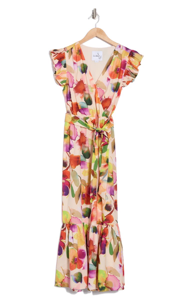 Sam Edelman Watercolor Floral Cap Sleeve Maxi Dress, Alternate, color, Ecru Multi