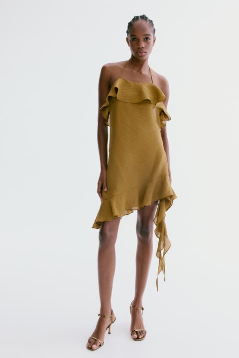 Flounced halterneck dress