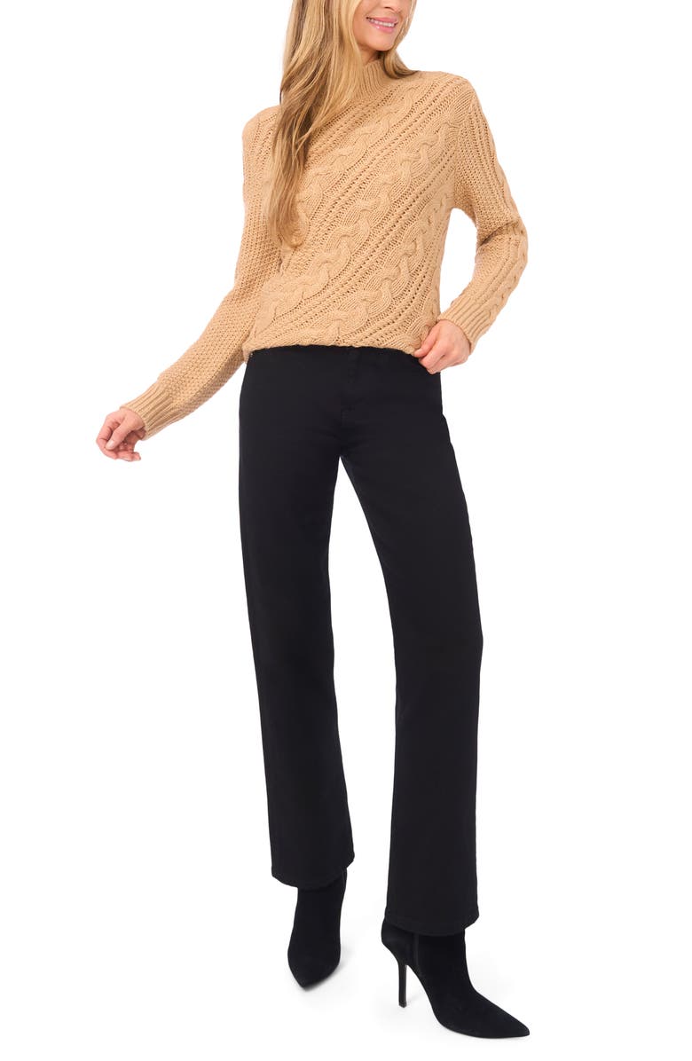Halogen<sup>®</sup> Diagonal Cable Mock Neck Sweater, Alternate, color, Latte Heather