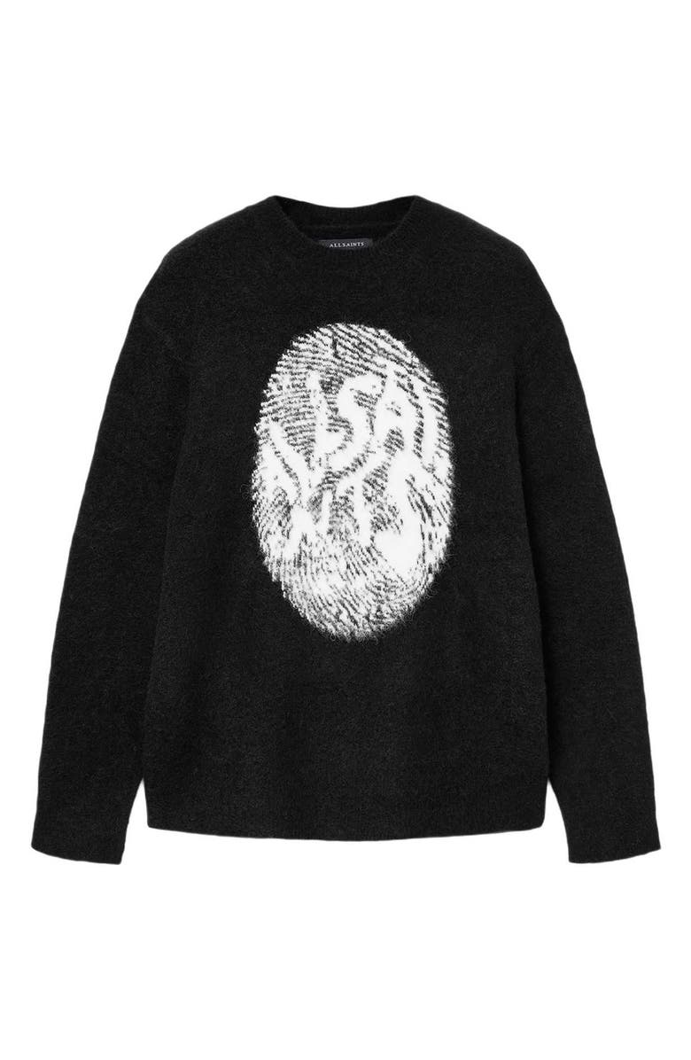 AllSaints Ridges Logo Sweater, Alternate, color, Black/ Ecru White