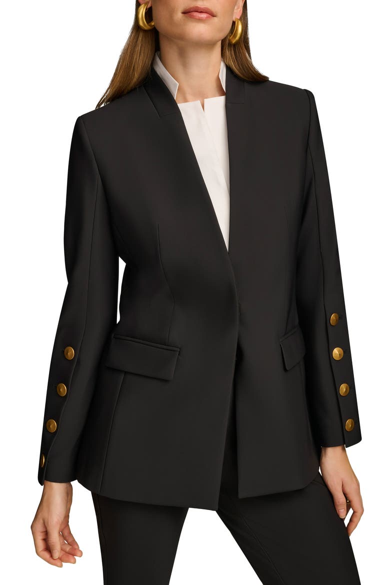 Sleeve Button Detail Shawl Collar Jacket, Main, color, BLACK