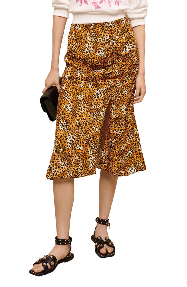 maje Jipard Leopard Print Slit Skirt, Main, color,