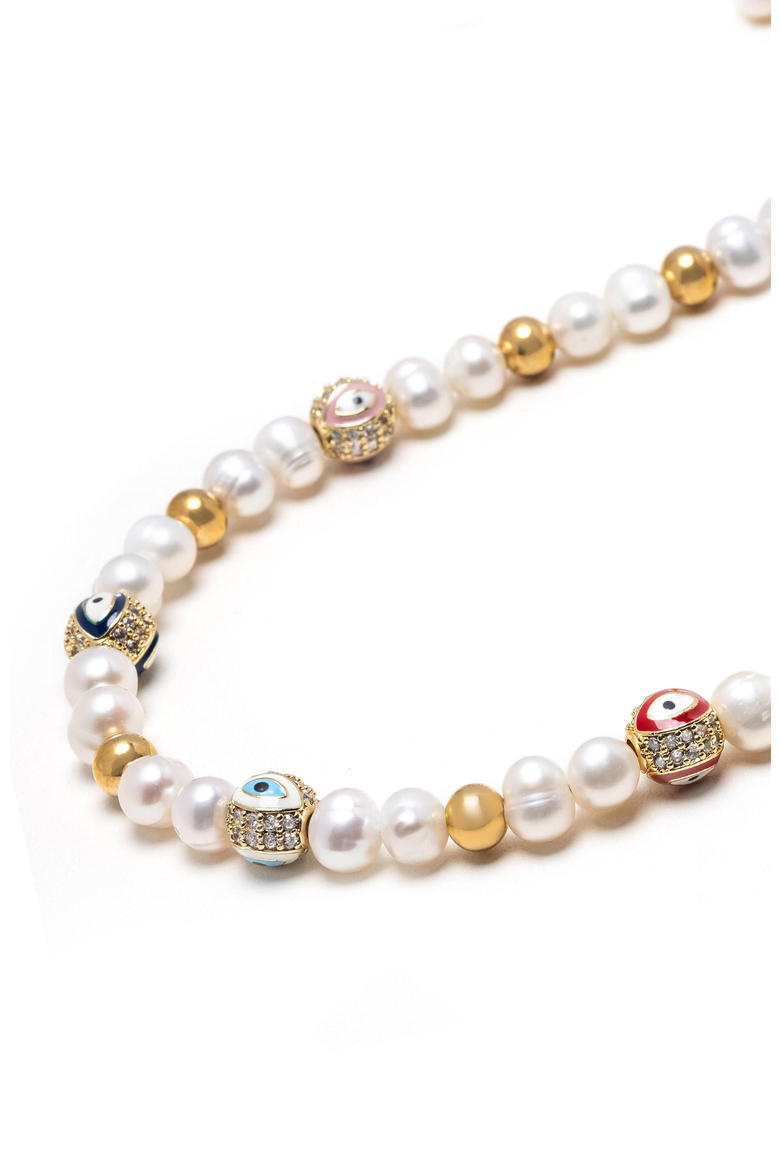 Evil Eye Pearl Necklace, Alternate, color, White/Multicolor
