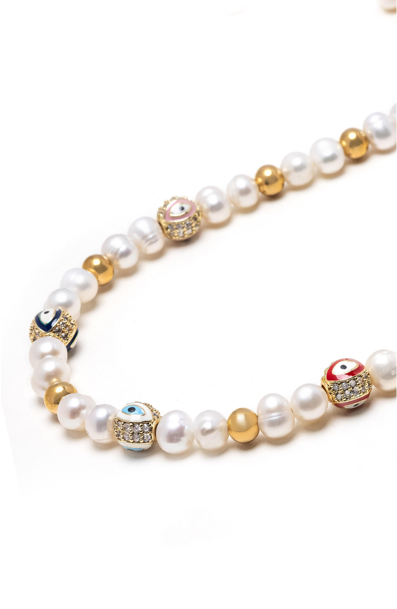 Nialaya Evil Eye Pearl Necklace, Alternate, color, White/Multicolor