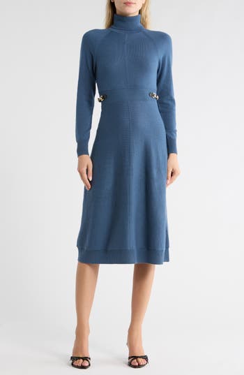 Derek Lam 10 Crosby Becky Long Sleeve Turtleneck Wool Sweater Dress In Blue