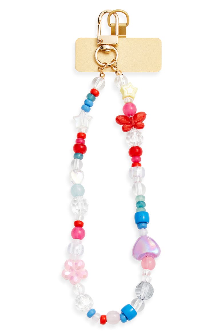 Beaded Phone Wrist Strap, Main, color, RED MULTI- GOLD