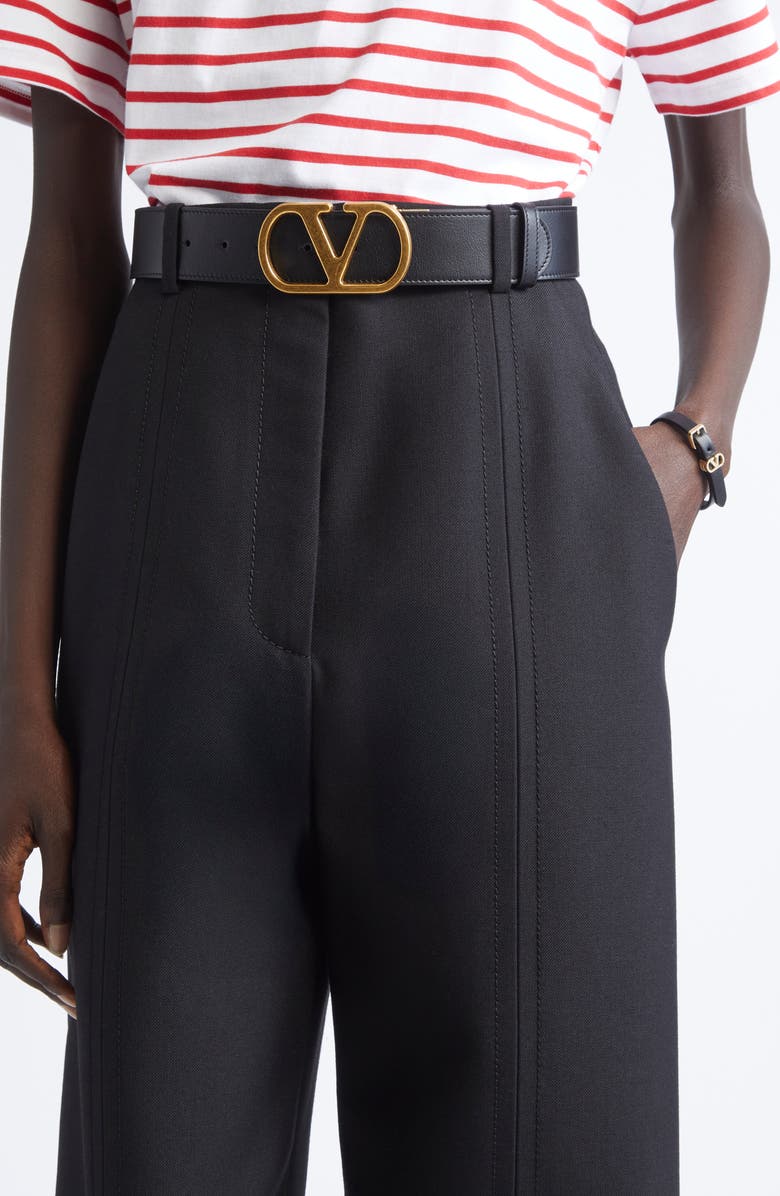 Valentino Garavani VLOGO Signature Reversible Leather Belt, Alternate, color, Nero/ Rosso V