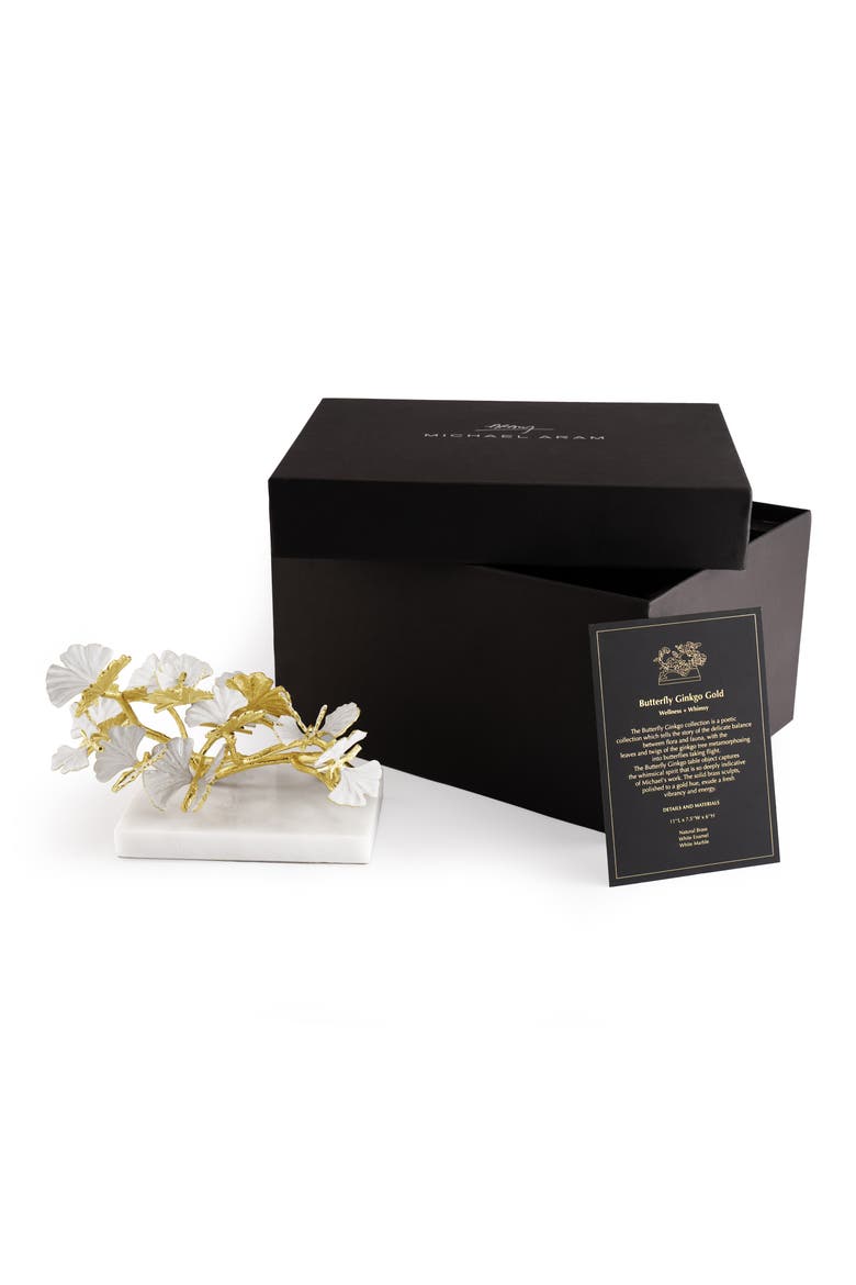 Butterfly Ginkgo Sculpture, Alternate, color, WHITE/ GOLD