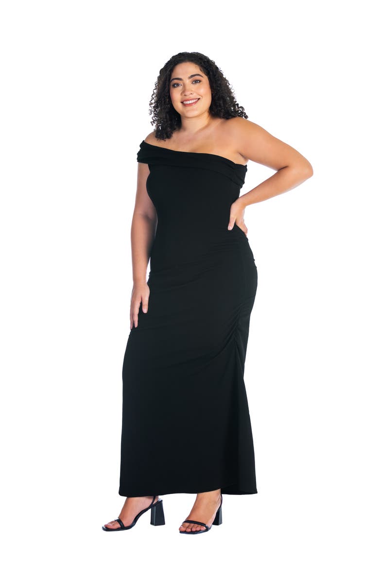 24seven Comfort Apparel Formal One Shoulder Rouched Mermaid Maxi Dress, Alternate, color, Black