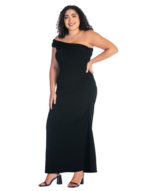 24seven Comfort Apparel Formal One Shoulder Rouched Mermaid Maxi Dress In Black