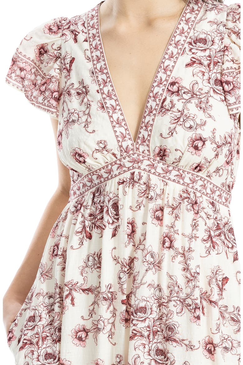 Floral Flutter Sleeve Maxi Dress, Alternate, color, ECRU/RED BLOOMING BRANCH TOILE