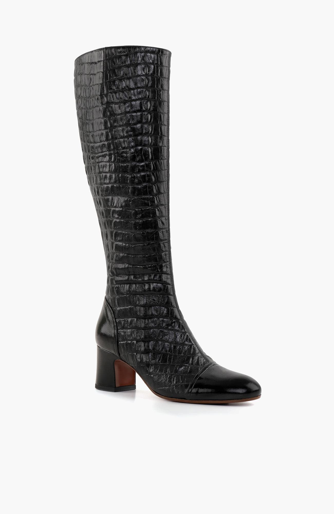NISHAWA Crocodile-Embossed Patent Leather High Boots, Alternate, color, Black