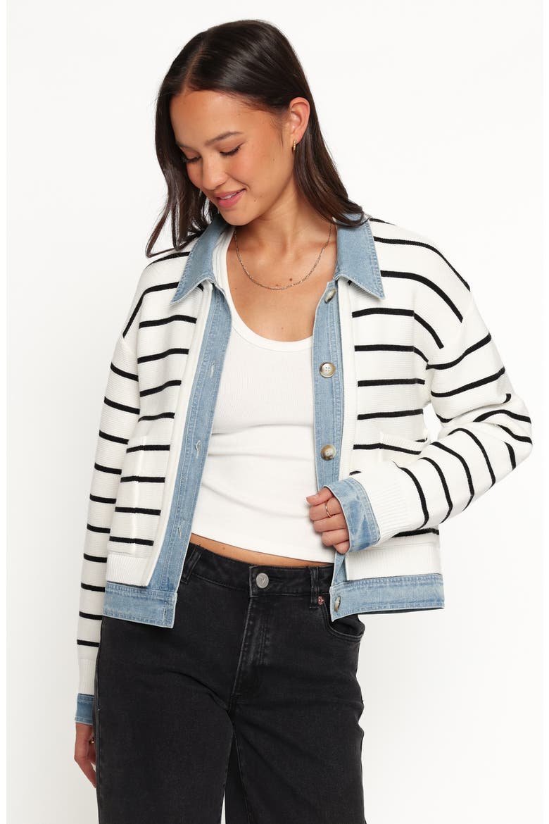 Uma Denim Collar Cardigan, Alternate, color, CREAM