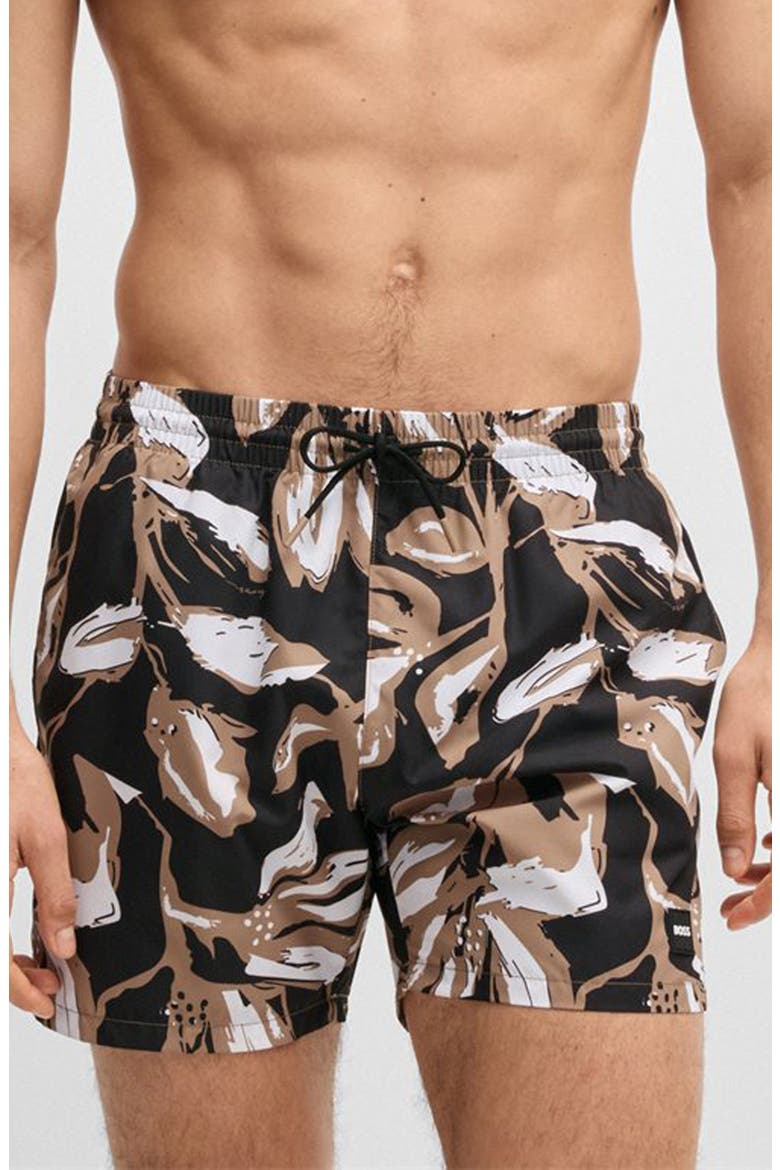 Piranha Swim Trunks, Main, color, BLACK