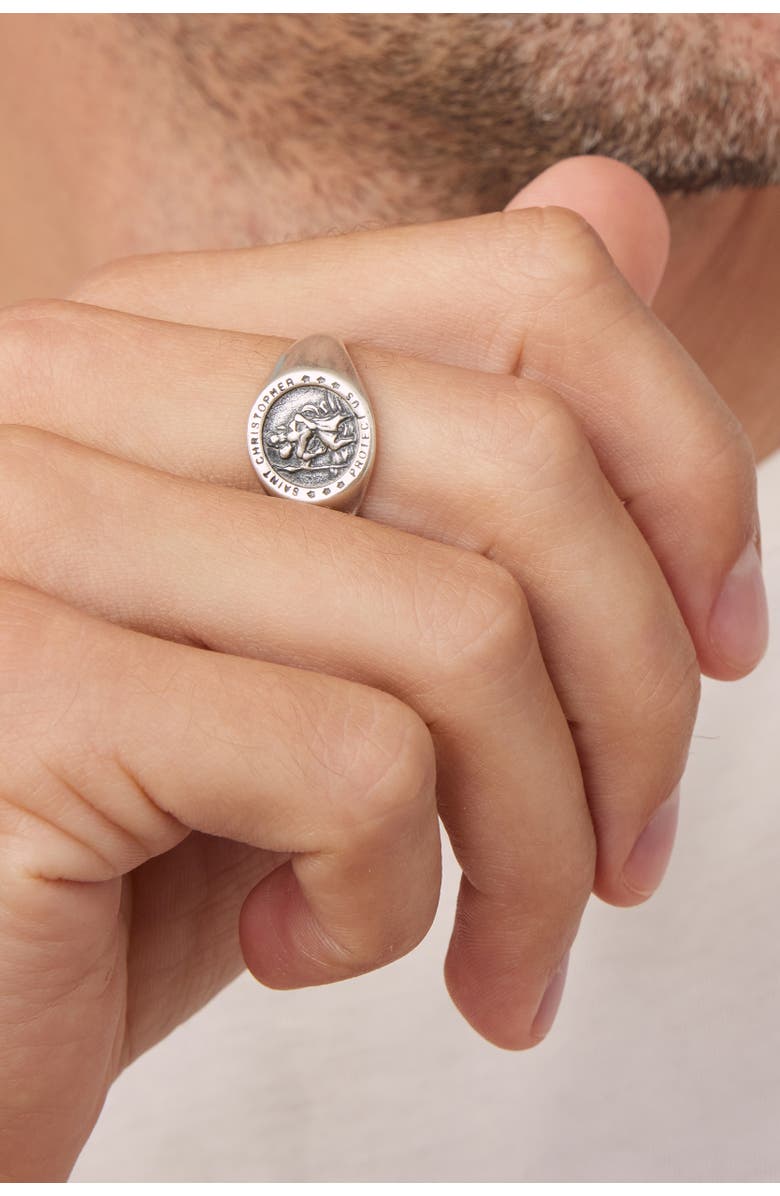 Oradina Mens Guardian Signet Ring in Oxidized Silver, Alternate, color, Silver