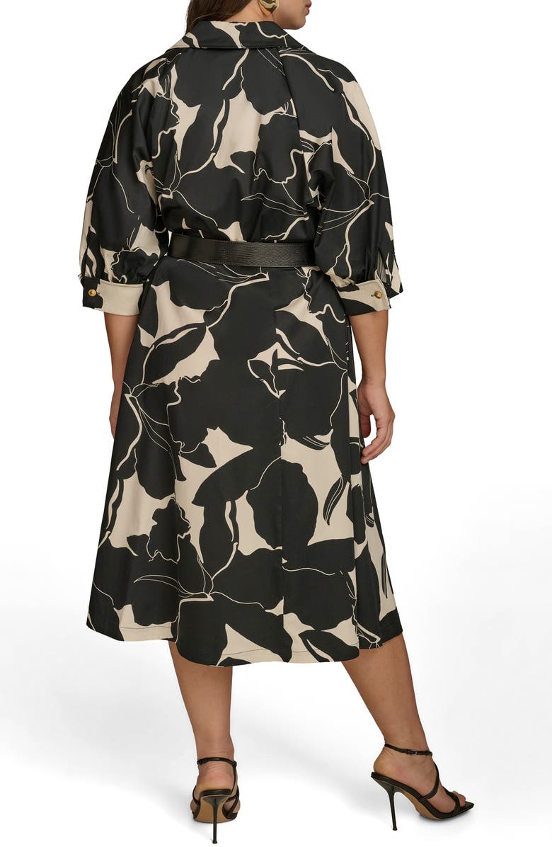 DONNA KARAN Printed Belted Midi Shirtdress, Alternate, color, Black/ Parchment