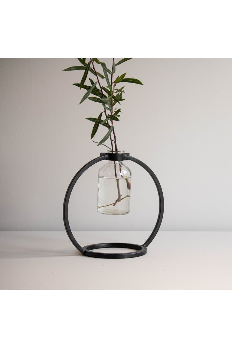 Black Metal & Glass Vase, Main, color, Black