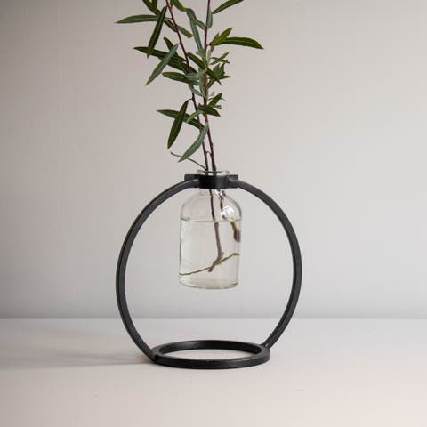 Black Metal & Glass Vase
