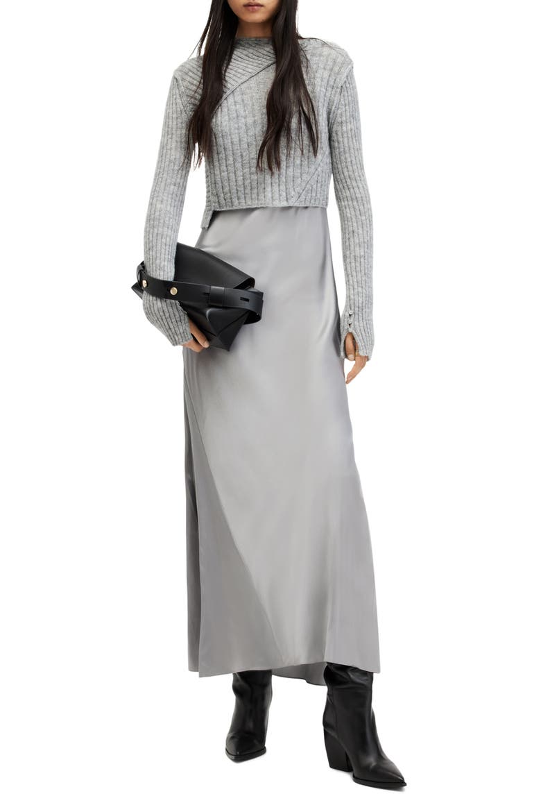 Amos Two-Piece Sweater & Satin Dress, Alternate, color, GREY MARL