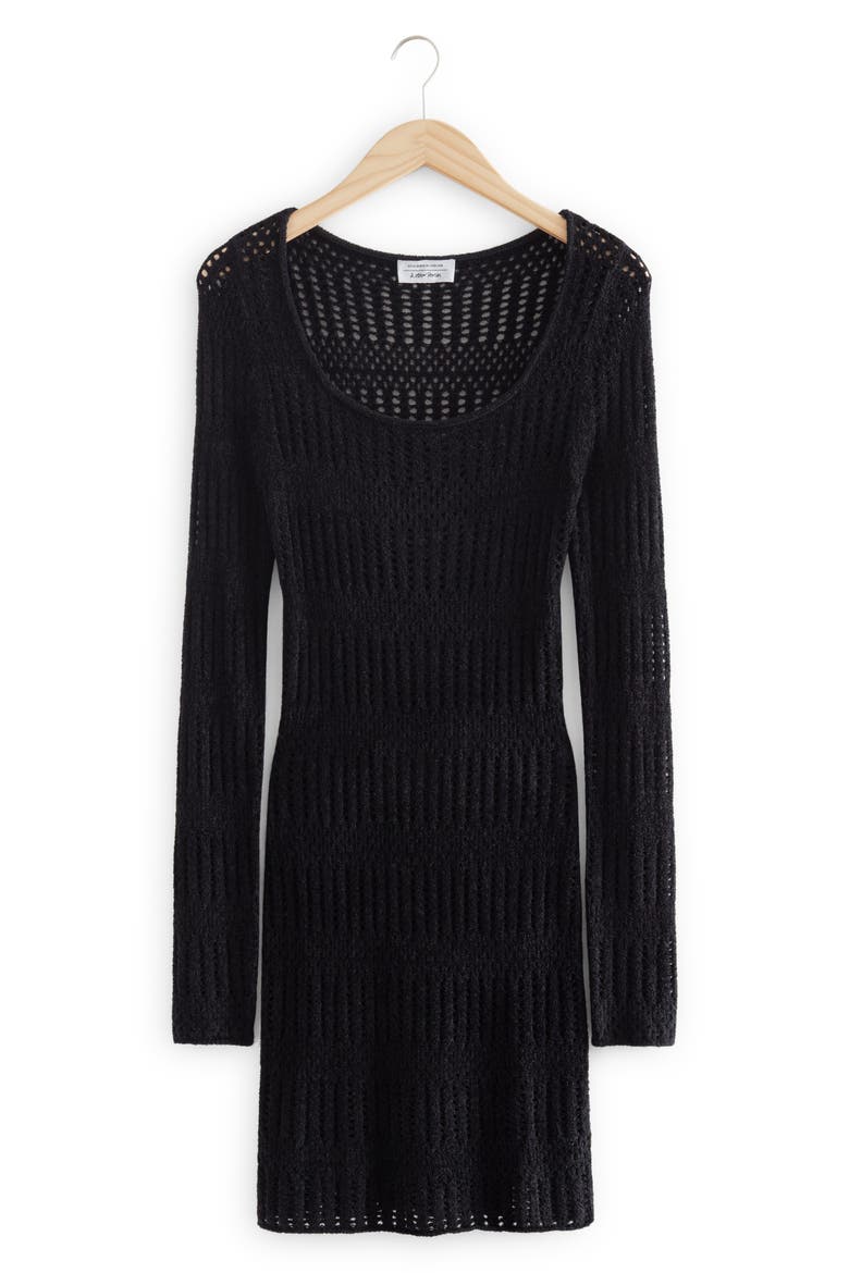 Open Stitch Long Sleeve Dress, Alternate, color, BLACK