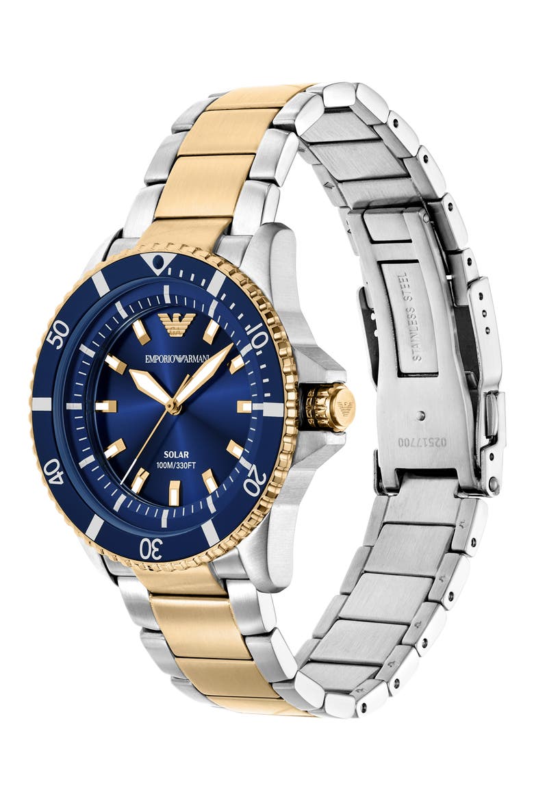World Explorer Solar Two-Tone Bracelet Watch, 42mm, Alternate, color, GOLD/ SILVER