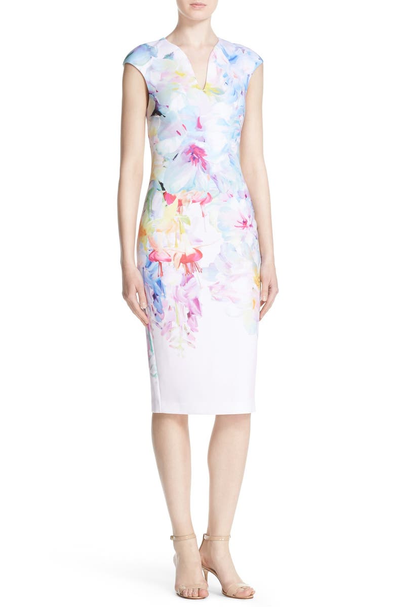 Ted Baker London 'Bathany' Floral Print Body-Con Midi Dress, Main, color, 