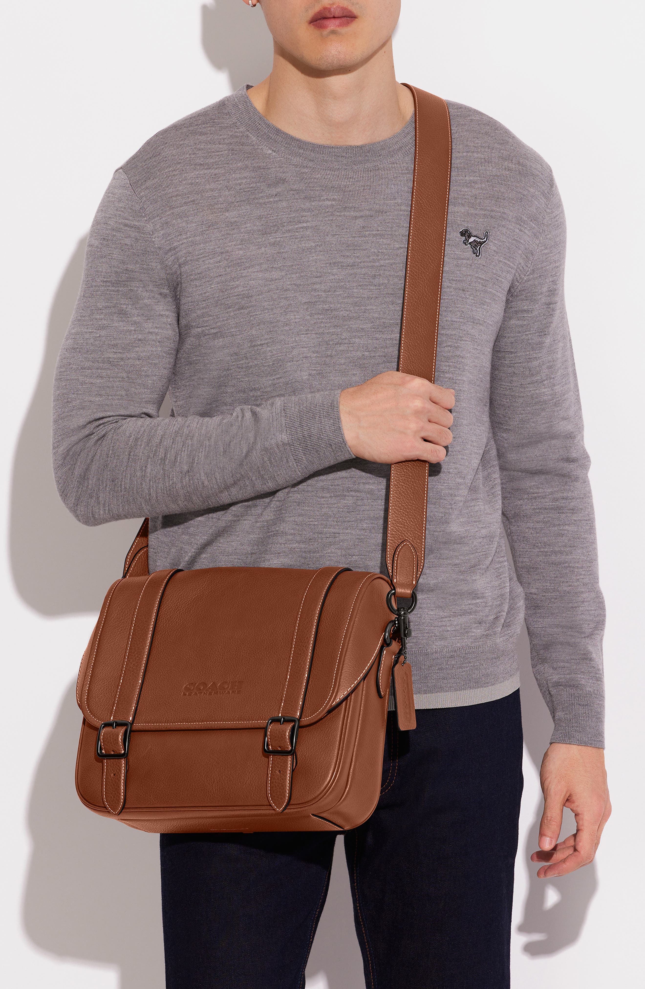 COACH Carriage Leather Messenger Bag, Alternate, color, 