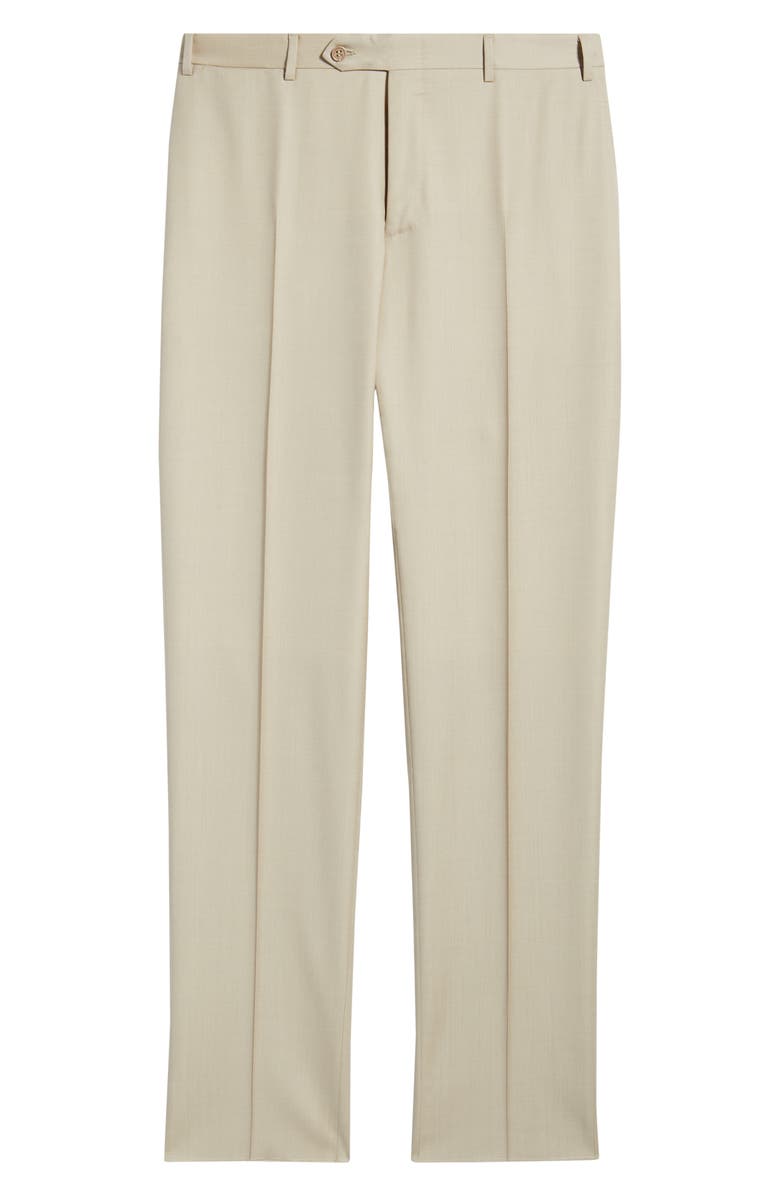 Canali Siena Regular Fit Flat Front Wool Twill Dress Pants, Alternate, color, Beige