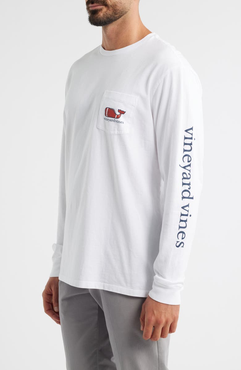 vineyard vines Textured Football Long Sleeve Pocket T-Shirt, Alternate, color, White Cap
