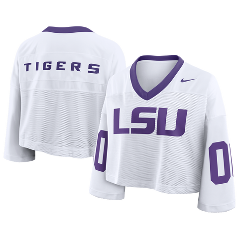 Women's Nike White LSU Tigers Oversized Logo Cropped Fashion Jersey