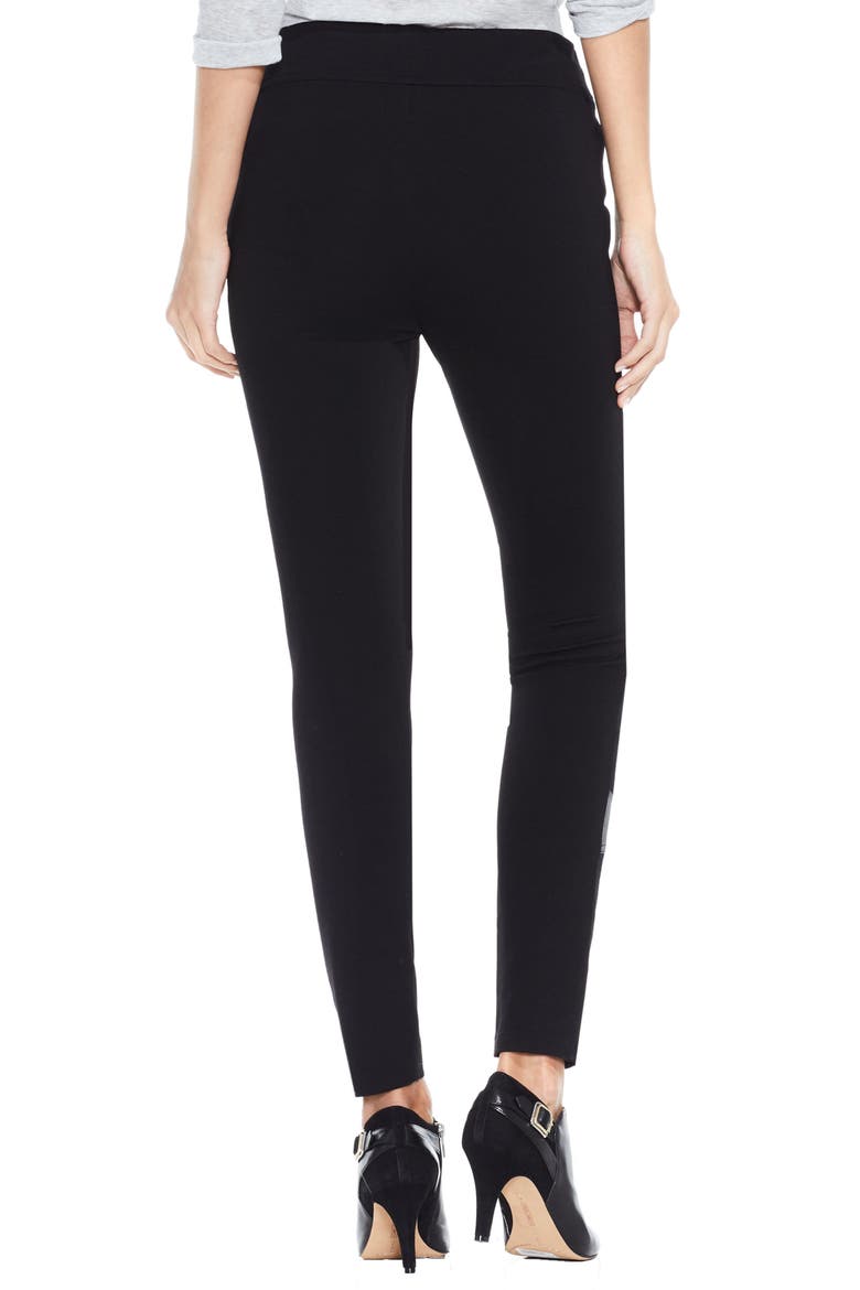 Two by Vince Camuto Faux Leather Trim Moto Leggings, Alternate, color, RICH BLACK