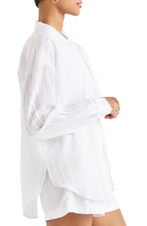 Splendid Bloom Embroidered Stripe Cotton Button-up Shirt In White