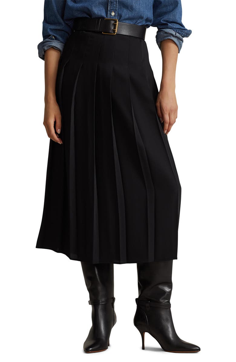 Polo Ralph Lauren Pleated Satin A-Line Skirt, Main, color, 