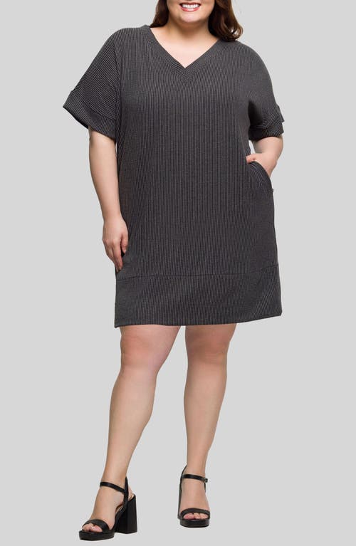 24seven Comfort Apparel Plus Size V-neck Loose Fit Short Sleeve Pocket T Shirt Dress In Black