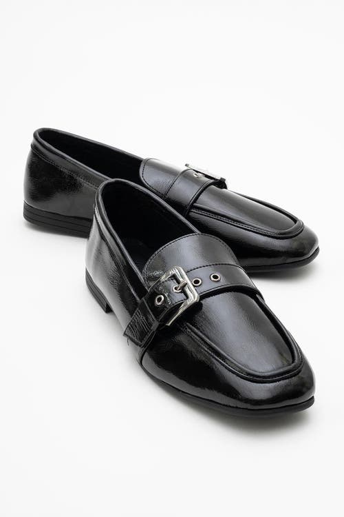 Forever & Always Shoes Jade Leather Flat Loafers In Black Patent Leather