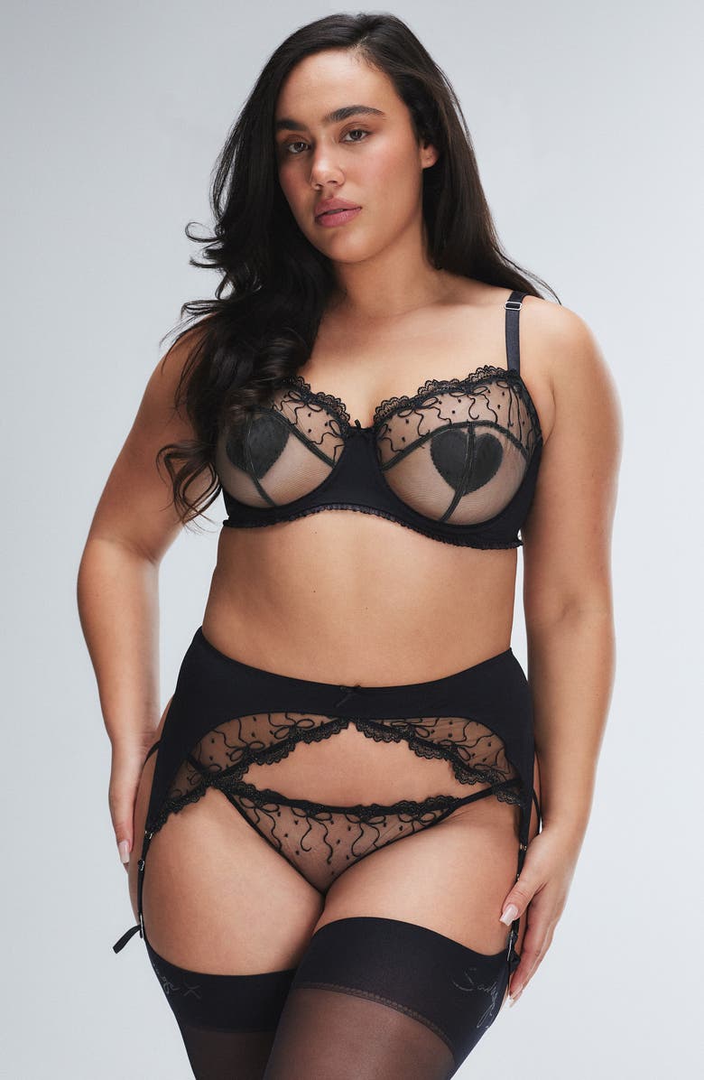 SAVAGE X FENTY Loveline Garter Belt, Alternate, color, Black Caviar