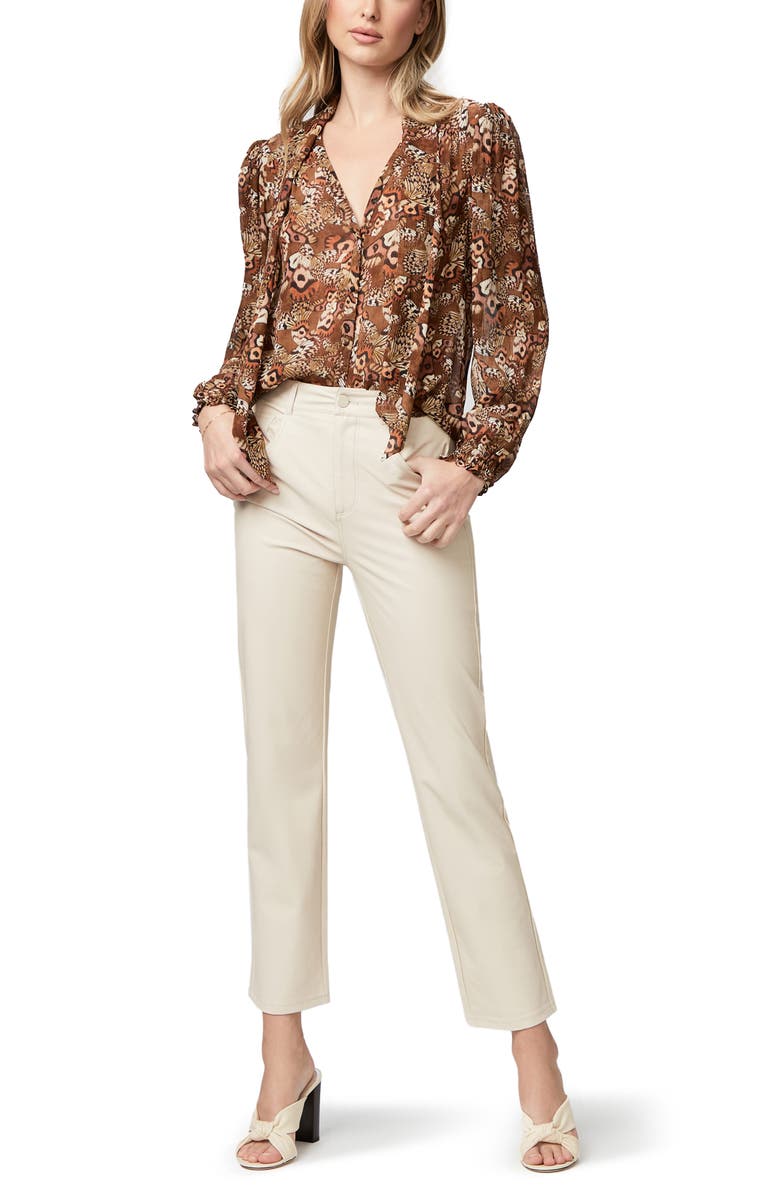 PAIGE Stella Super High Waist Straight Leg Faux Leather Jeans, Alternate, color, Ecru