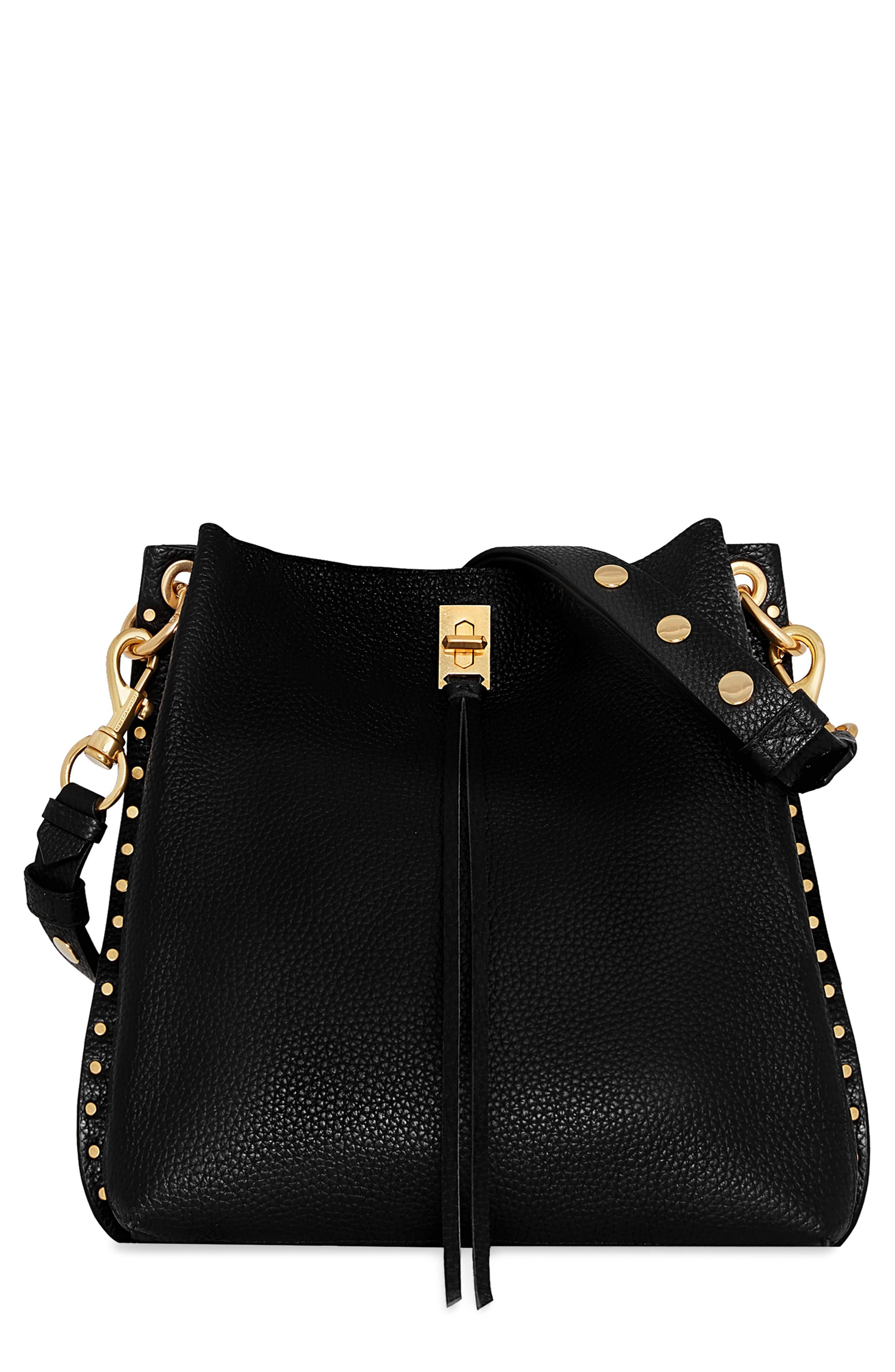 Rebecca Minkoff Darren Leather Shoulder Bag, Main, color, Black/Black