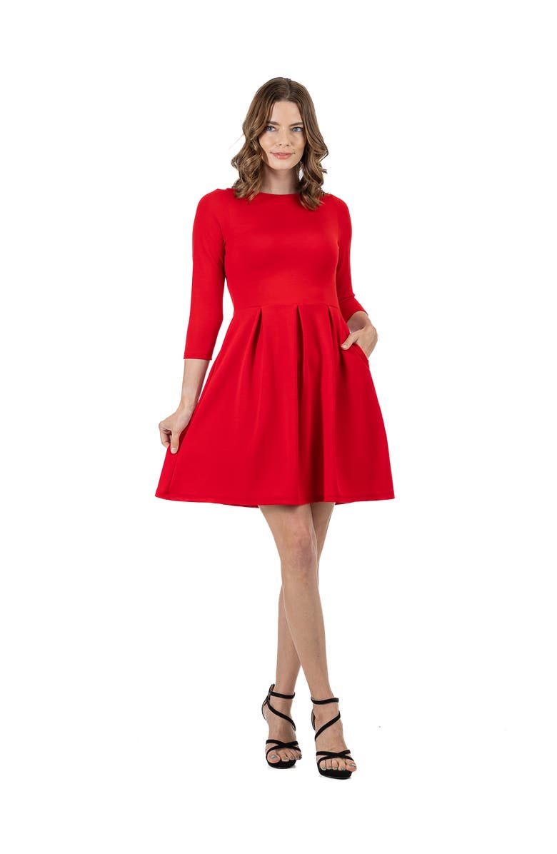 24seven Comfort Apparel Perfect Fit and Flare Pocket Dress, Main, color, Red