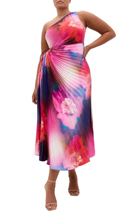 Firework Floral Print Pleated Dress (Plus)