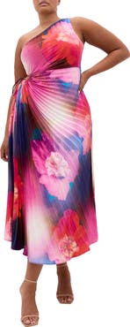 City Chic Firework Floral Print Pleated Dress