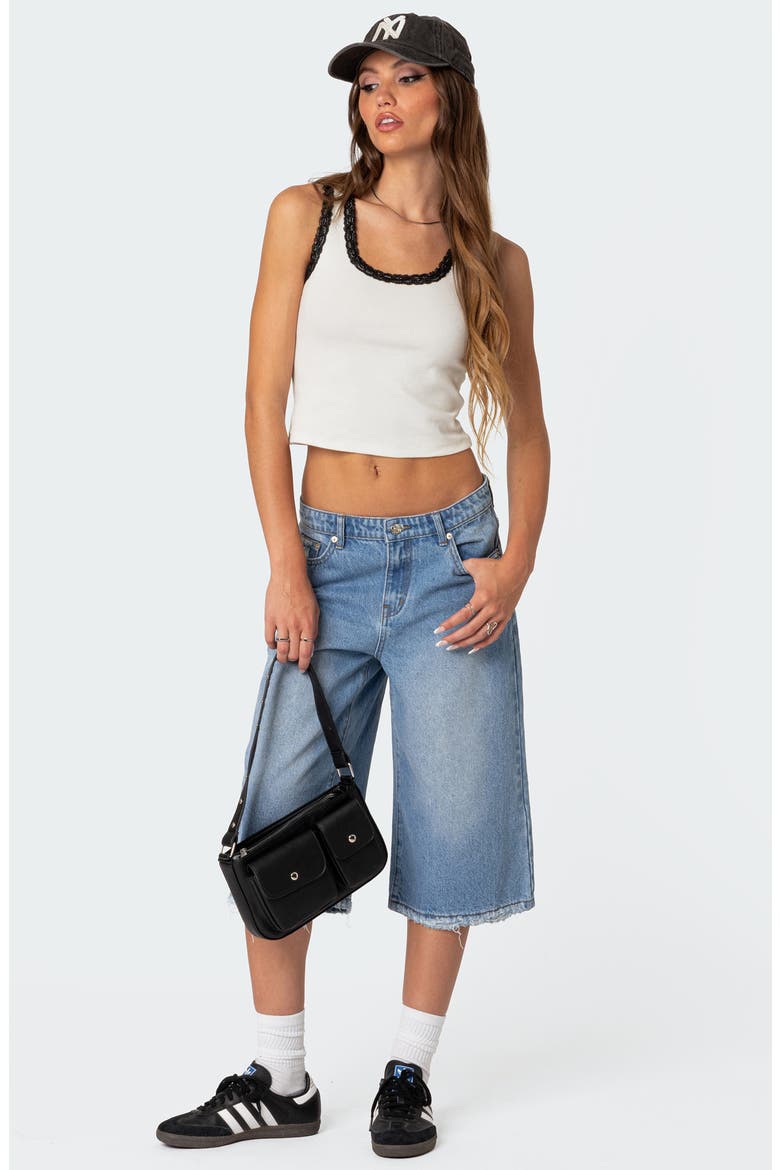 Fallen Angel Rigid Denim Long Bermuda Shorts, Alternate, color, BLUE-WASHED