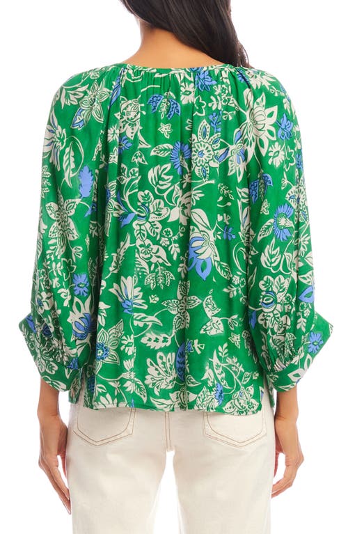 Karen Kane Floral Print Crepe Top In Green