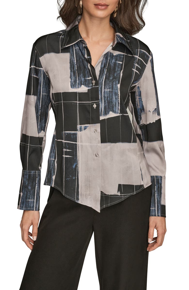 Donna Karan New York Print Satin Shirt, Main, color, Vapor Multi