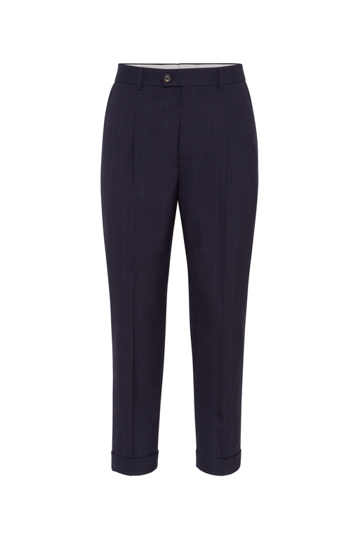 Brunello Cucinelli Trousers With Pleats In Navy Blue